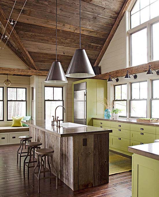 طراحی آشپزخانه سبز سفید قهوه ای